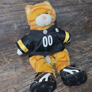 Pittsburgh Steelers Striped Orange Cat Plush Stuffed Animal Black Jersey